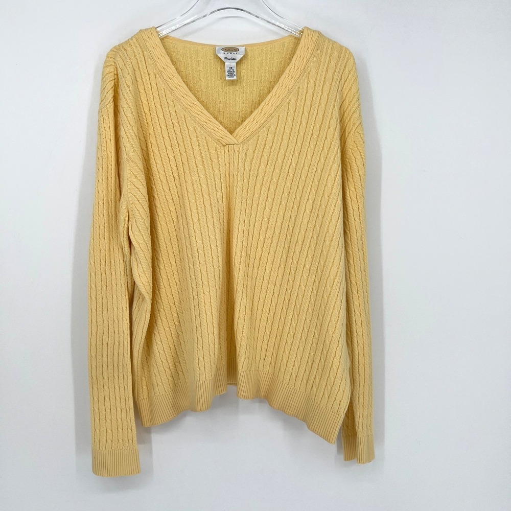 Vtg Talbots Sweater Women 3X Yellow Cable Knit Preppy Pima Cotton Elevated Basic